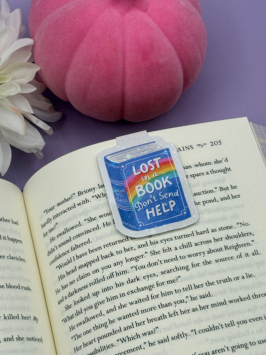 Lost in a Book Don't Send Help Magnetic Bookmark - Art By Taura
