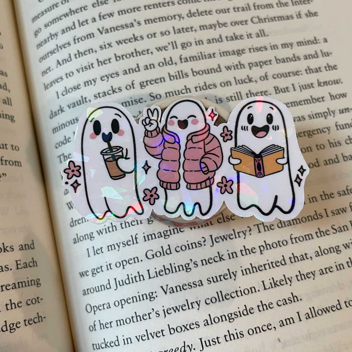 Iced Coffee and Bookish Ghostie Vinyl Sticker - Art By Taura
