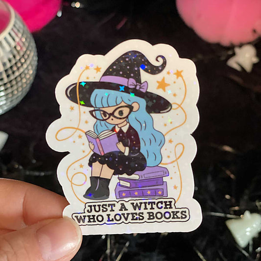 Just A Witch Who Likes Books Vinyl Sticker - Art By Taura