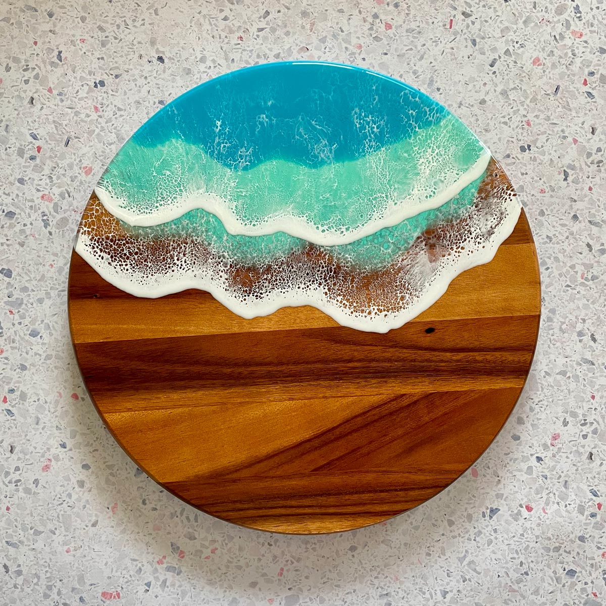 Ocean Wave Acacia Wood Lazy Susan - A - Art By Taura