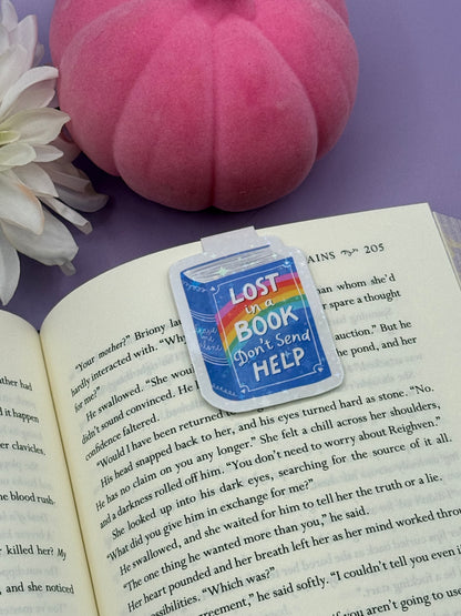 Lost in a Book Don't Send Help Magnetic Bookmark - Art By Taura