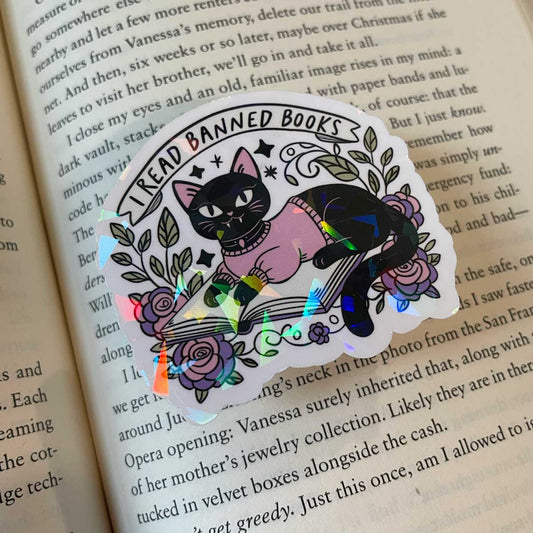 I Read Banned Books Vinyl Sticker - Art By Taura