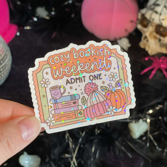 Cozy Bookish Weekend Vinyl Sticker - Art By Taura