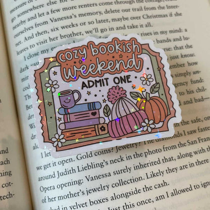 Cozy Bookish Weekend Vinyl Sticker - Art By Taura