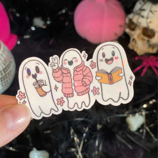 Iced Coffee and Bookish Ghostie Vinyl Sticker - Art By Taura