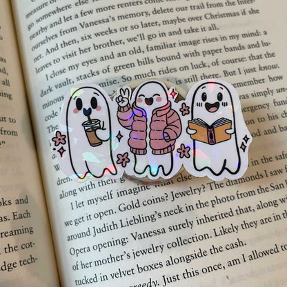 Iced Coffee and Bookish Ghostie Vinyl Sticker - Art By Taura