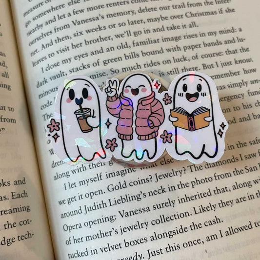 Iced Coffee and Bookish Ghostie Vinyl Sticker - Art By Taura
