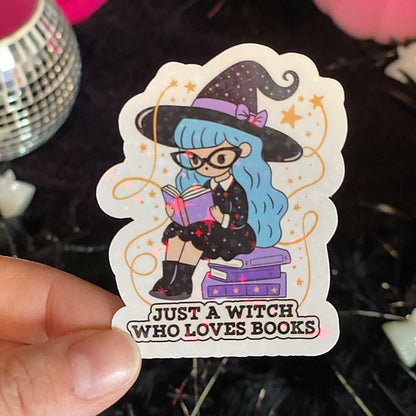 Just A Witch Who Likes Books Vinyl Sticker - Art By Taura