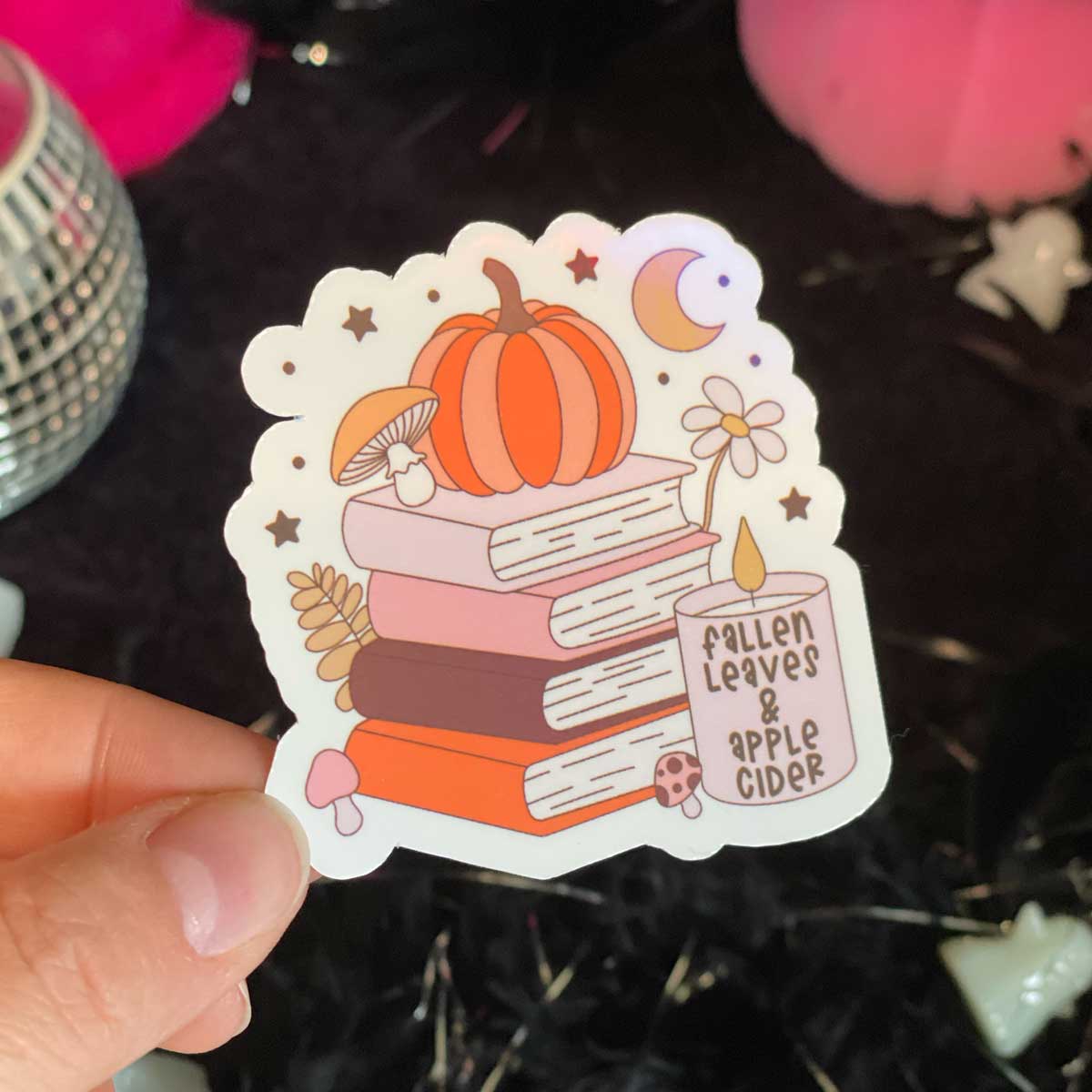 Autumn Candle and Books Vinyl Sticker - Art By Taura