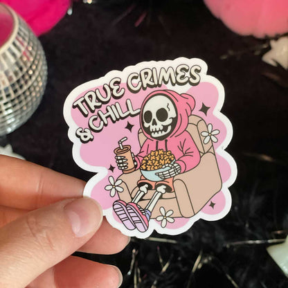 True Crime and Chill Vinyl Sticker - Art By Taura