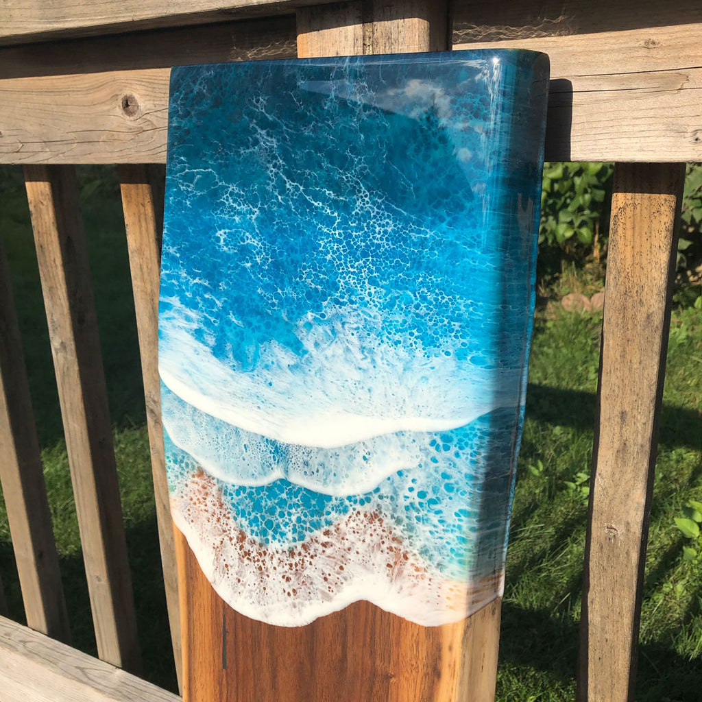 Long Teal Ocean Wave Walnut Live Edge Charcuterie Board A - Art By Taura 